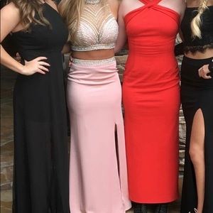 Pink two piece La Femme prom dress